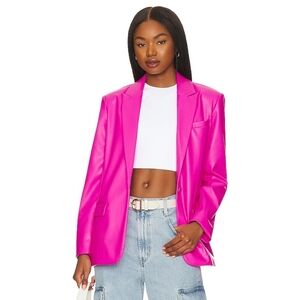 Steve Madden Audrey Boyfriend Blazer Jacket Neon Pink Glo Faux Leather Sz Small